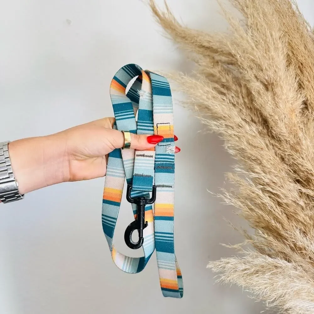 LEEDS Doheny White Blue Stripe Dog Leash Buckle Collar Step Harness $135 Set